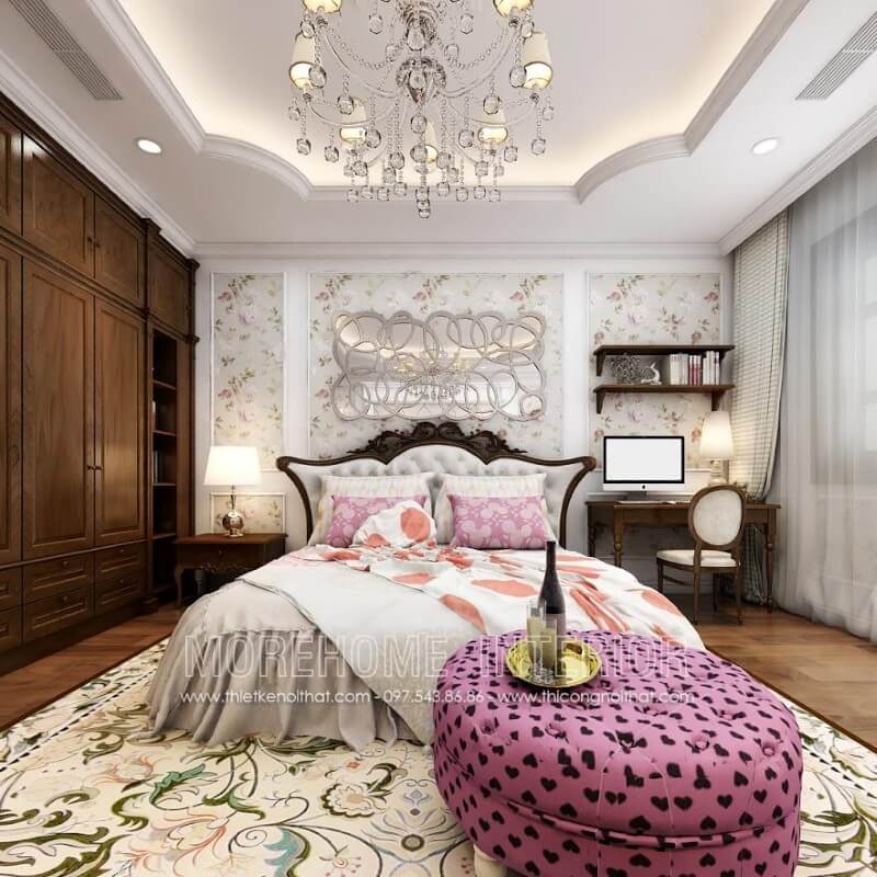 Giường ngủ gỗ óc chó tân cổ điển Giường ngủ gỗ óc chó tân cổ điển