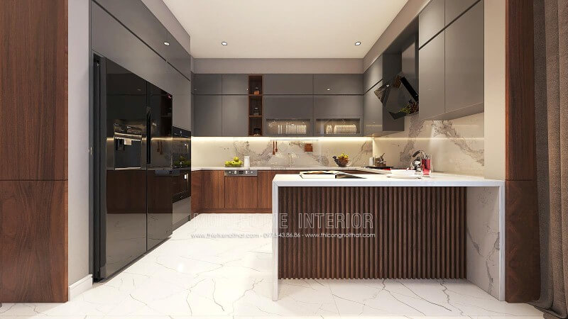 Tủ bếp gỗ An Cường đẹp sang trọng cho phòng bếp nhà phố, biệt thự hiện đại. Tủ bếp đẹp