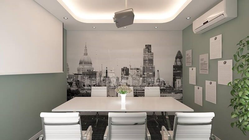 . Để làm nên một phòng họp văn phòng độc đáo và ấn tượng, sử dụng giấy dán tường và tranh canvas là một lựa chọn tuyệt vời để tạo ra những điểm nhấn cho căn phòng.